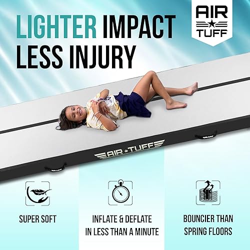 Miniatura 2 de AirTuff - Colchoneta inflable de gimnasia  pista de aire con bomba eléctrica para gimnasio en casa, yoga, animación, equipo de gimnasia, incluye