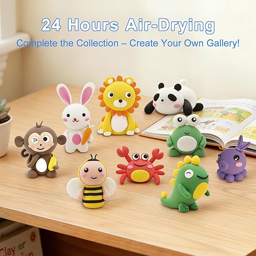 Miniatura 6 de Air Dry Clay for Kids, 12 Animals Modeling Clay Kit with 8 Sculpting Tools and Clear Acrylic Sheet, Soft & Non-Sticky, Safe & Non-Toxic Magic Clays,