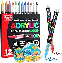 Acrylic Paint Markers Set | Brush Tip Paint Pens with Direct Liquid Ink System | Vivid Colors for Rock Painting, Canvas, Glass, Plastic, Fabric & DIY Crafts (12)