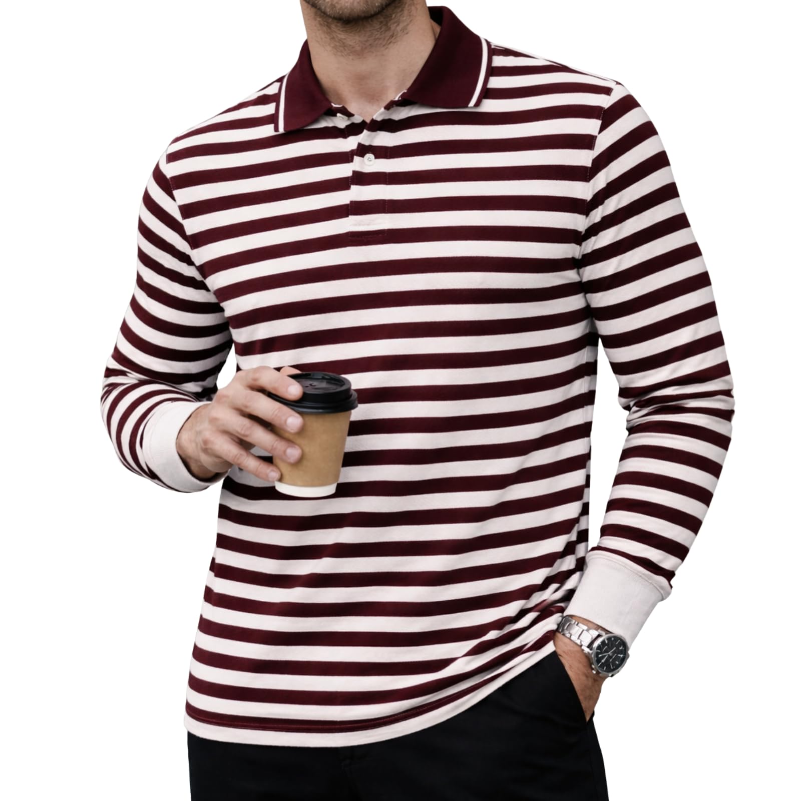 Mack Jonney Men’s Premium Striped Polo T-Shirt | Long Sleeve Cotton Blend | Casual & Smart Wear-M6721