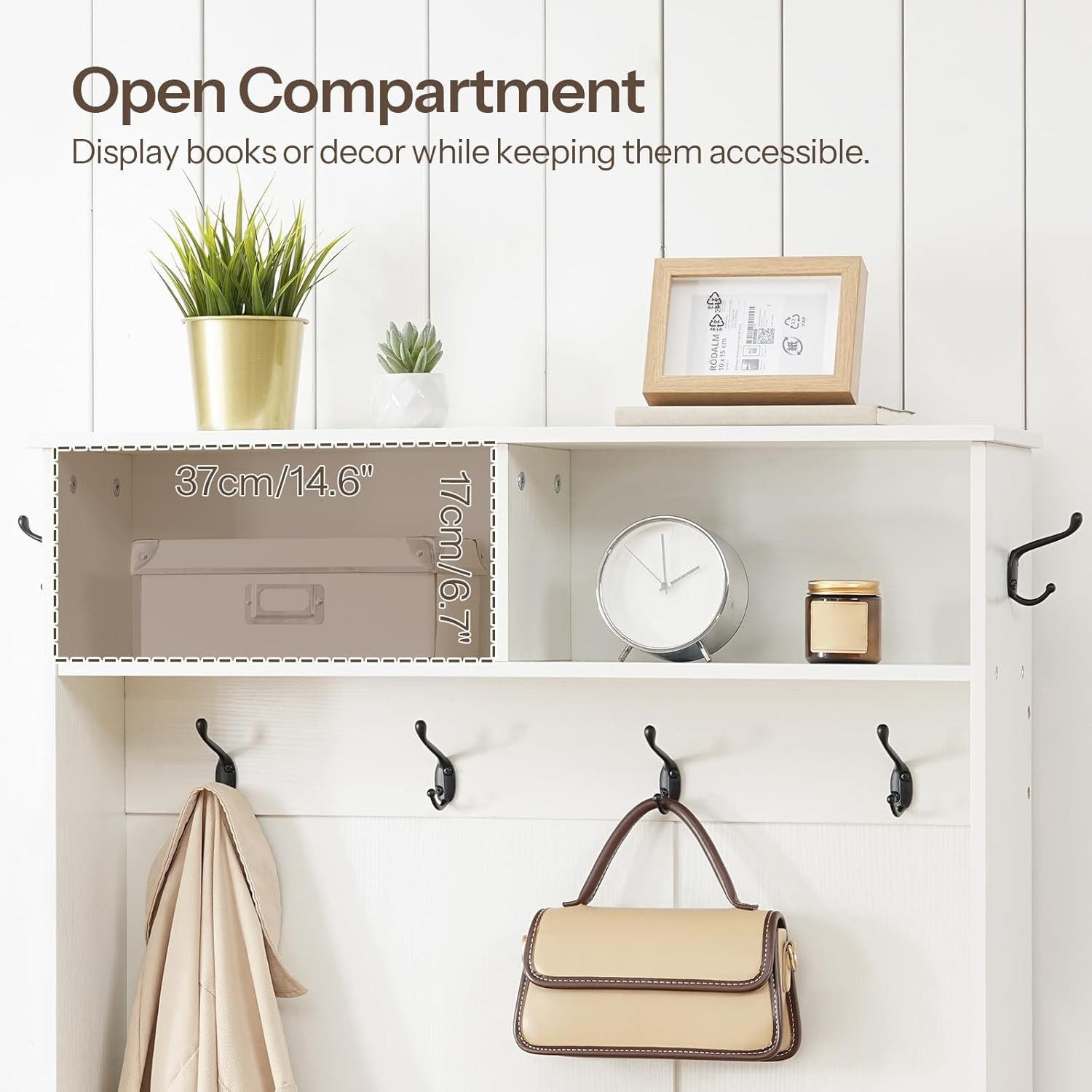 HOOBRO Hall Tree with Bench, Entryway Bench with Coat Rack and Shoe Cabinet, Flip Drawers, Farmhouse Hall Tree with Shoe Organizer, Mud Room, White and Walnut WH85MT01