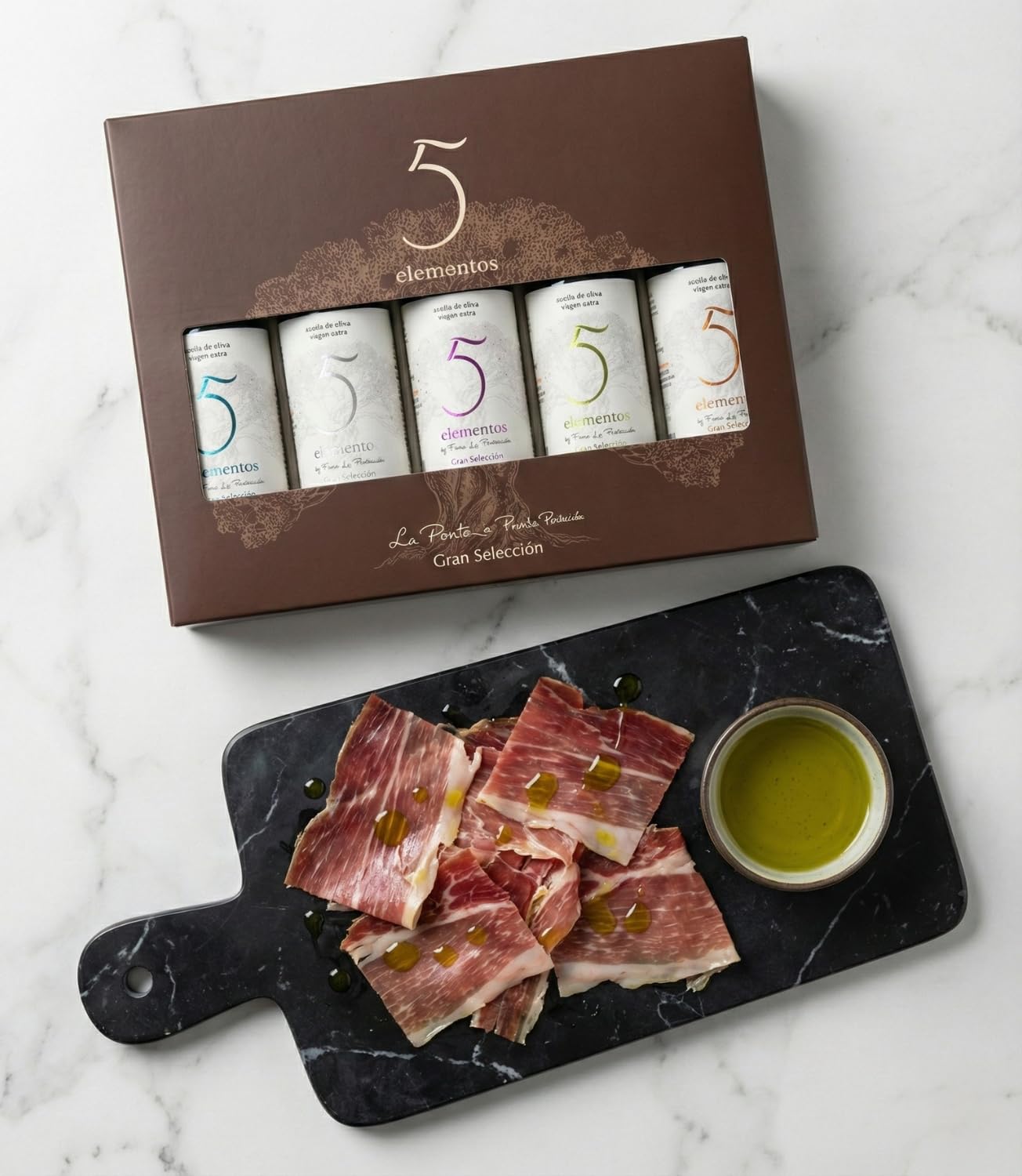 Aceite de Oliva Virgen Extra Gran Selección 5 Elementos Estuche Premium Degustación 5 Variedades Picual Arbequina Cornicabra Hojiblanca Redondilla Set Regalo Gourmet 5x100ml