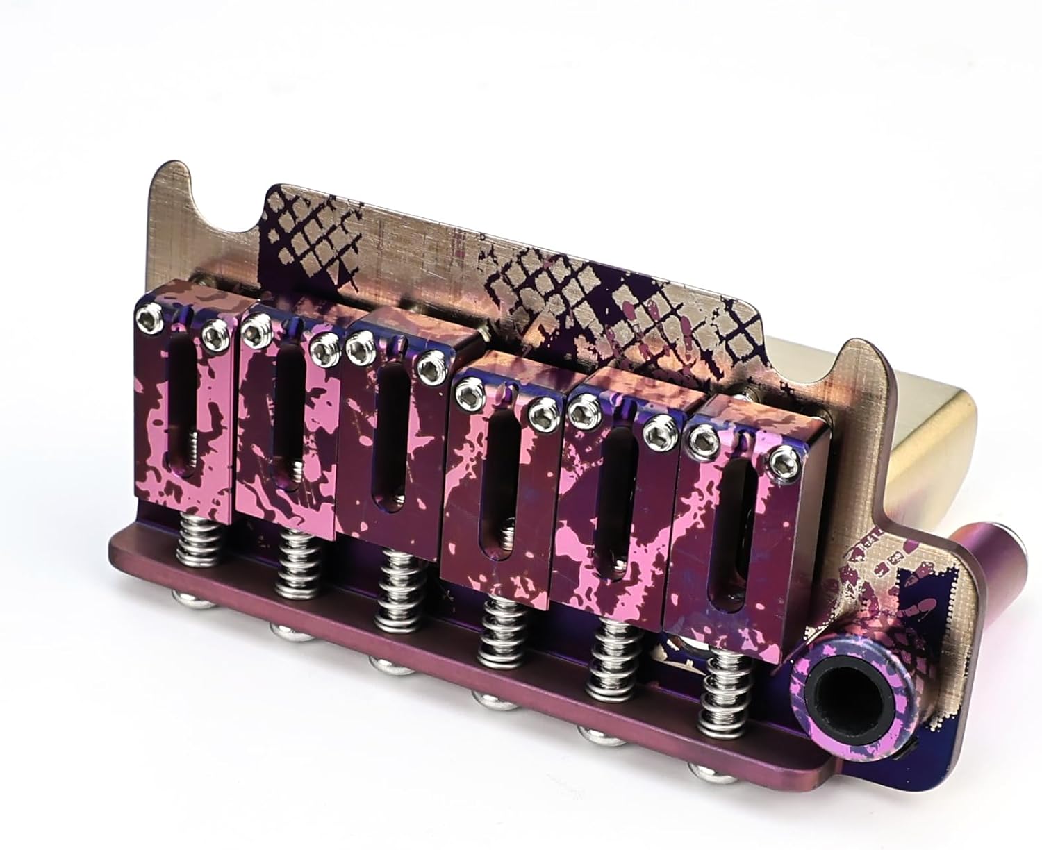 10.8mm Electric Guitar Bridge with Colored Electroplating Titanium Alloy Saddles Plate Brass Block 2-Point Tremolo Bridge Compatible with 6 String Start ST Guitar Replacement Parts(TI-A)