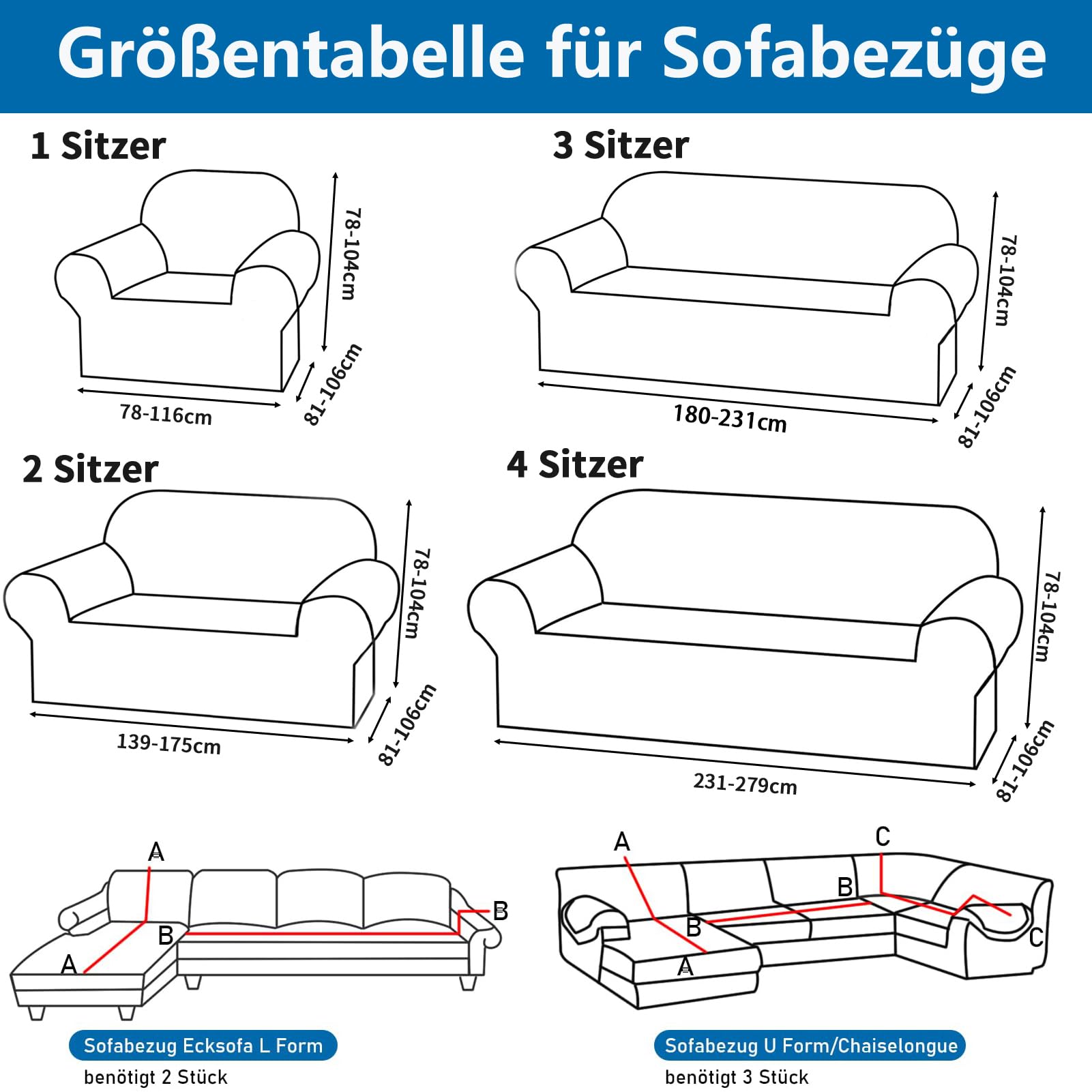 Dicke Samt Sofa Überwürfe Sofabezug mit einem Kissenbezug, Superweicher Elastische Sofa Abdeckung in Grau Farbe für 1/2/3/4 Sitzer（L-förmiges Ecksofa erfordert Zwei）
