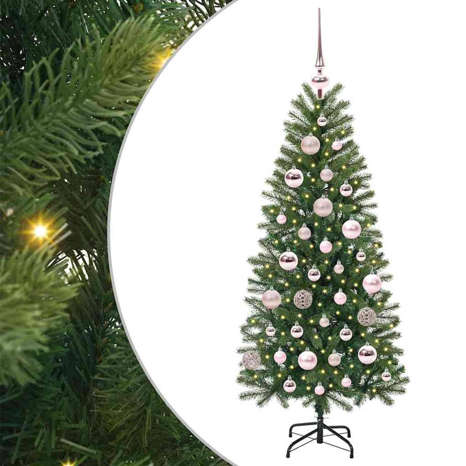 Albero di Natale artificiale, con 150 LED, Verde, 120 cm, PE e PVC, per decorazione festiva, stanza, balcone, atmosfera accogliente, tema natalizio, occasioni festive, decorazione interna esterna, lin