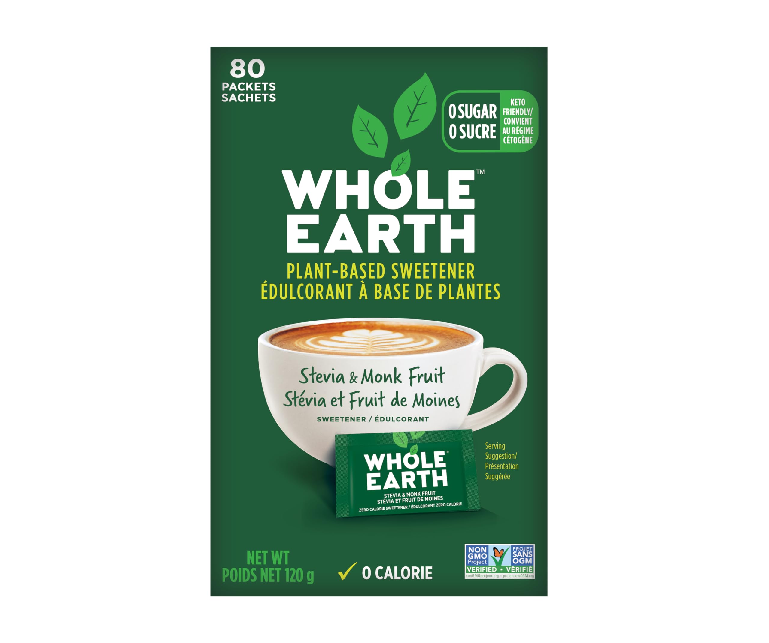 Whole Earth Sweetener Company Stevia & Monk Fruit Sweetener, Erythritol Sweetener, Sweet Leaf Stevia Packets, Sugar Substitute, Natural Sweetener, 80-Count