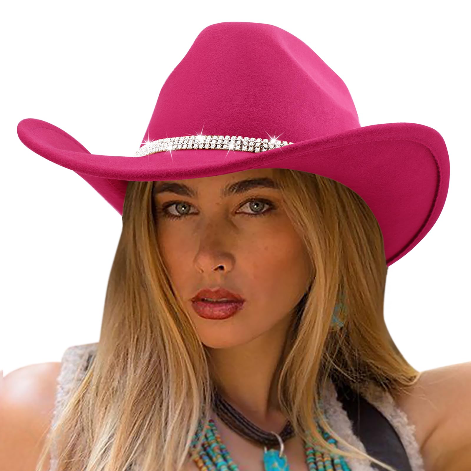 DRESHOW Fedora-Hut mit breiter Krempe für Damen Gürtelschnalle Retro-Panama-Schlapphut