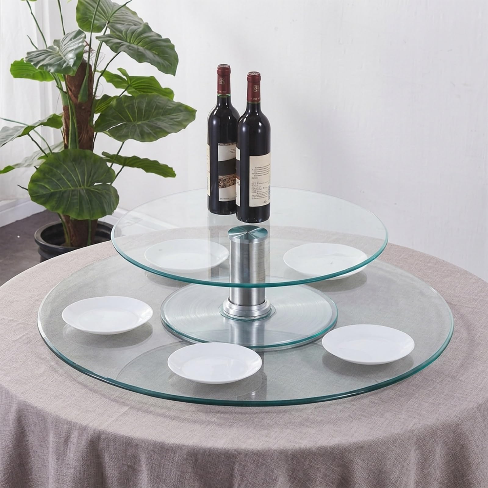 Lazy Susan A Doppio Livello Per Tavolo Da Pranzo, Vassoio Rotante In Vetro Temperato Silenzioso A 360°, Centro Tavola E Organizzatore Rotondo Per Cene In Famiglia, Banchetti E Matrimoni