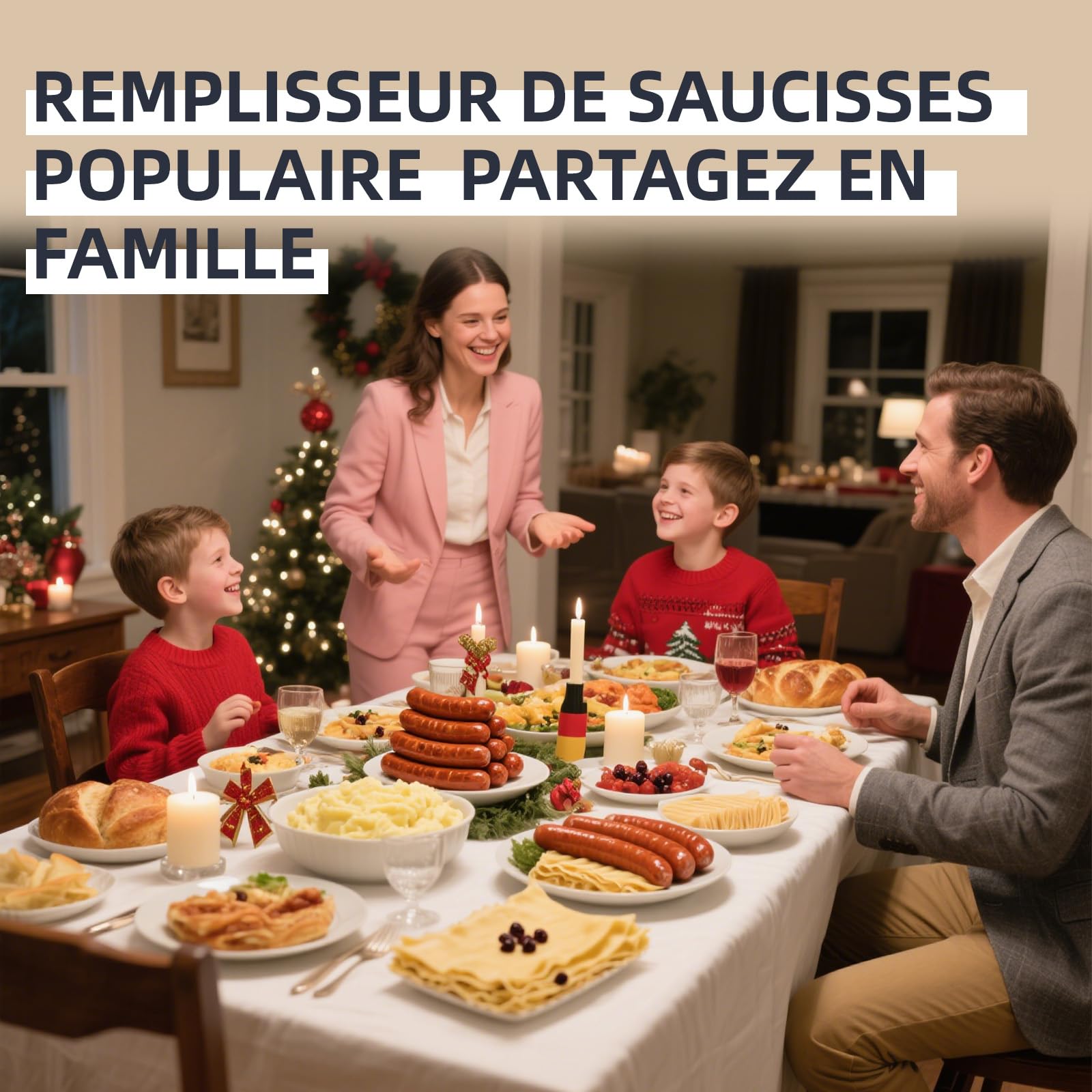 Keerain Presse à Saucisses Électrique Machine à Saucisses Broyeur à Viande avec 3 Accessoires à Saucisses et 1 pour Boulettes de Viande - Pour Viande Saucisses et Charcuterie