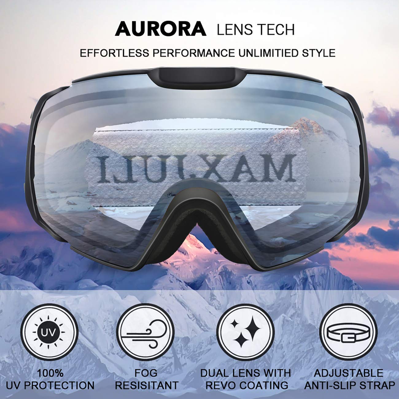 JULI Ski Goggles for Men Women Youth,OTG and Anti-Fog Design,Snowboard Skate Snowmoblie Double Layer Lens Snow Goggles M4 (Black Frame/82% VLT Clear Len)