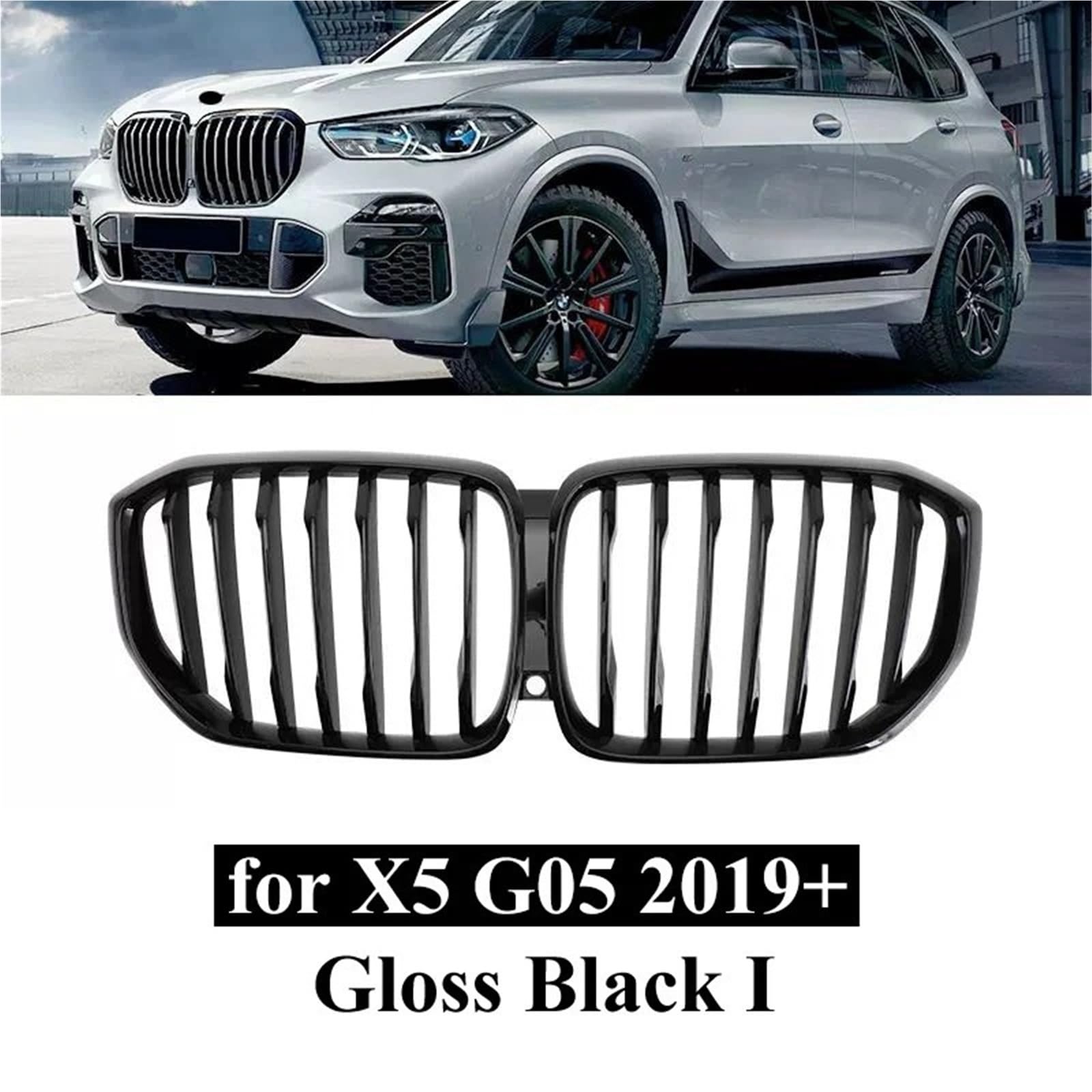 Pasuje do BMW X5 G05 2019 X6 G06 2020 2021 2022 Przednia nerka Grille Grille Gloss Black Silver Diamond Sports osłona chłodnicy(G06 GB Single Slat)