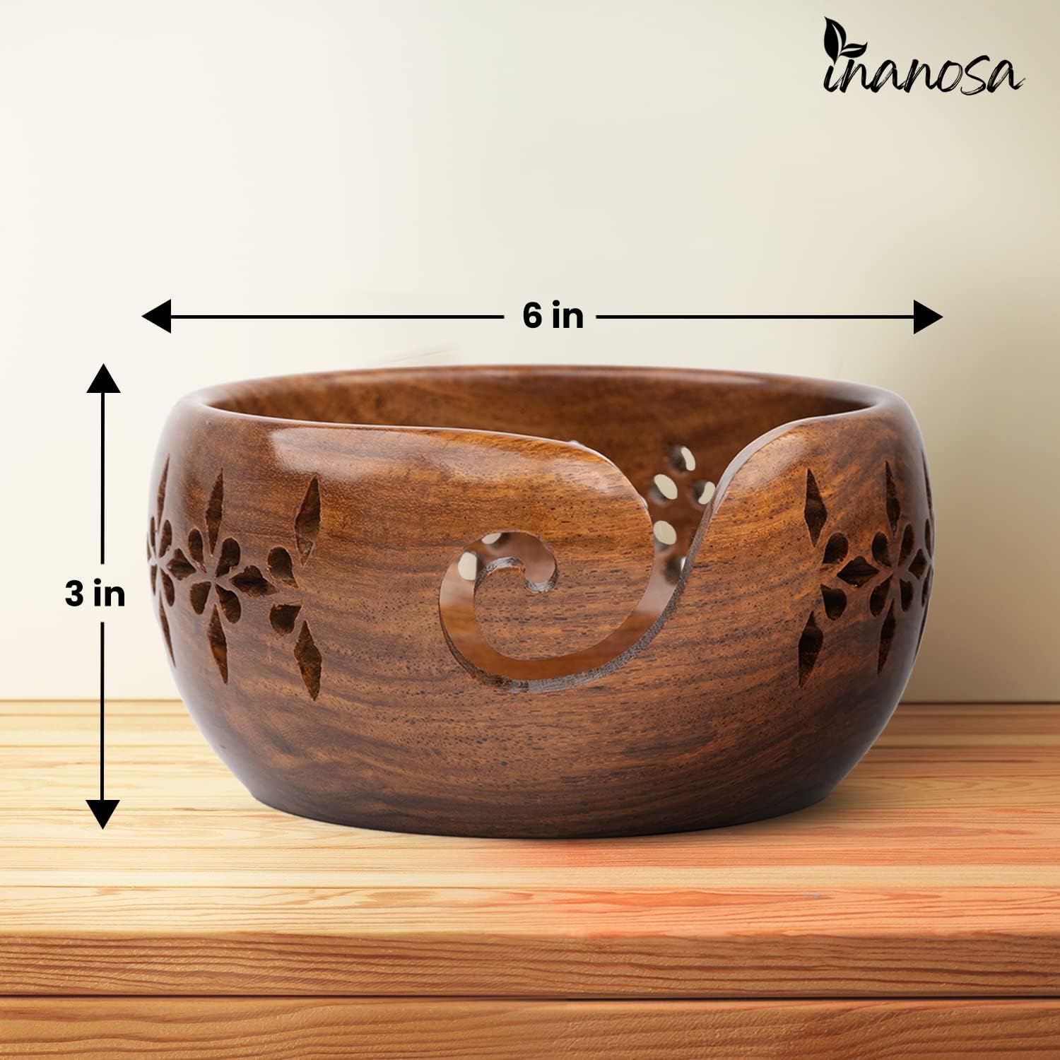 Inanosa 6x3 Inches Rosewood Yarn Bowl for Crocheting, Preventing Slipping and Tangles | Best Gift from Craft Supplies for Crochet Lovers - Adults and Beginners | Brown, 1 Pc