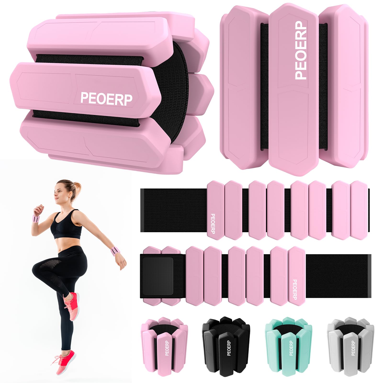 PEOERP Ankle Weights for Women Men, Adjustable Wrist Weighted Bracelet for Home Gym Workout, Walking, Running, Travel, Pilate, Yoga, Exercise,Barre,Strength Training. Set of 2 (1Lb Each)