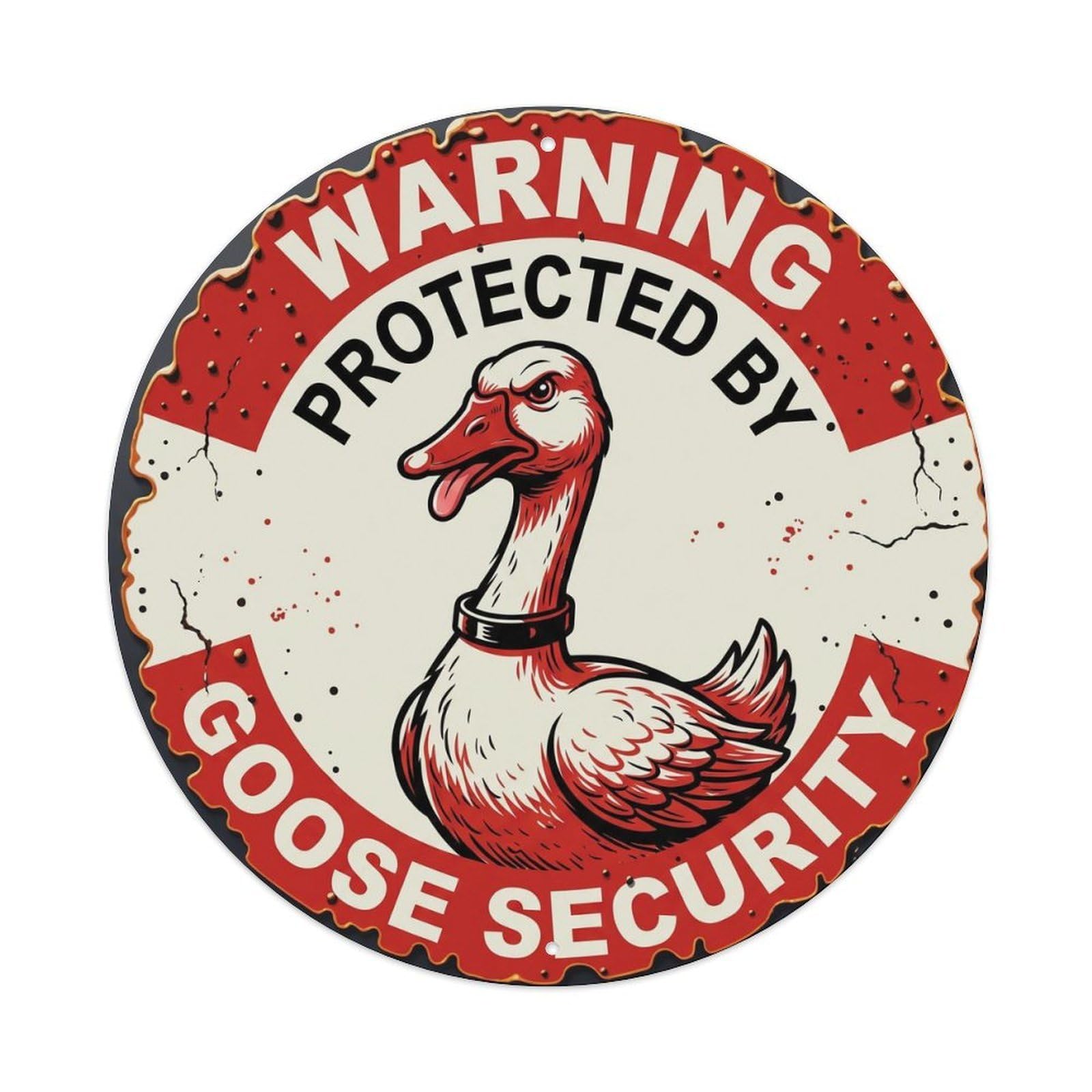 Metal Tin Sign Warning Protected By Goose Security Vintage