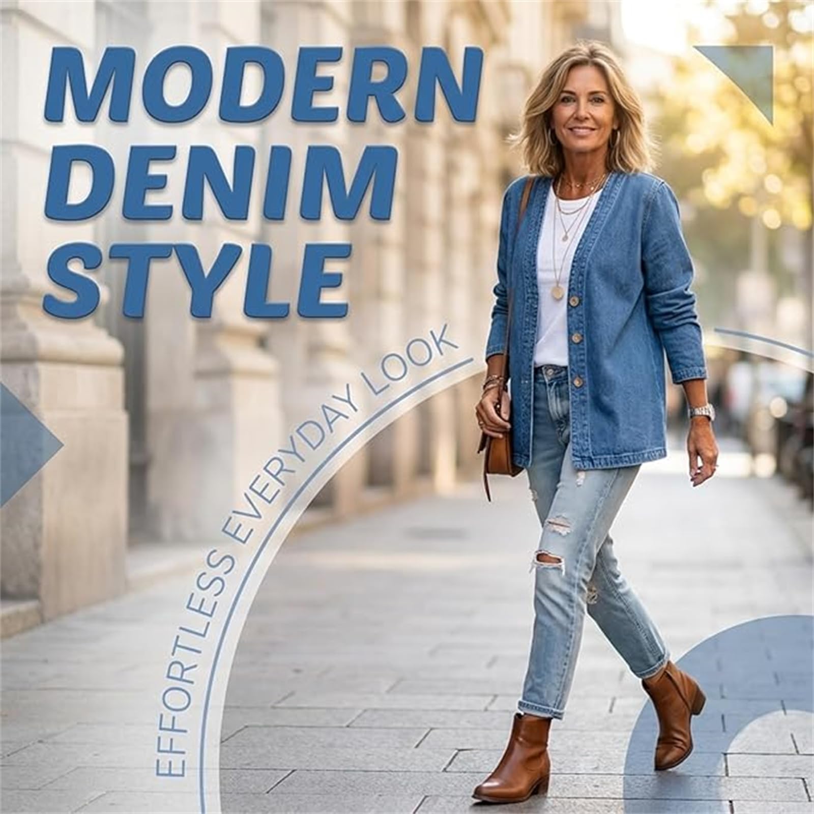 Generico Cardigan in Denim da Donna, Classico con Bottoni sul Davanti, Scollo a V, Traspirante, Comodo, Leggero, Casual, a Maniche Lunghe