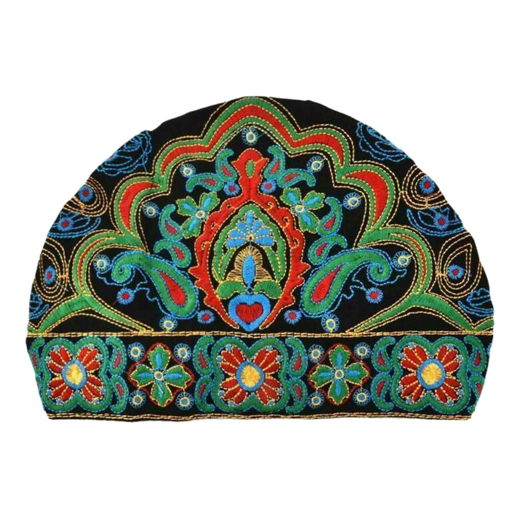 Geardeangloow Unisex Black Women Ethnic Turban Hat Cap Head Wrap Scarf Beanie Embroidered Floral