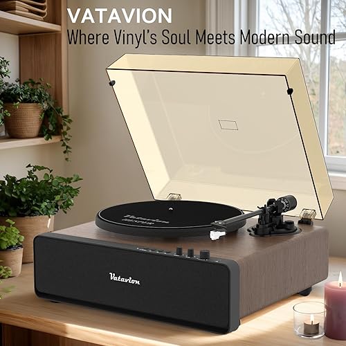 Miniatura 5 de Tocadiscos de vinilo con altavoces, tocadiscos todo en uno de alta fidelidad para discos de vinilo de 3345 RPM con cartucho magnético AT-3600L,