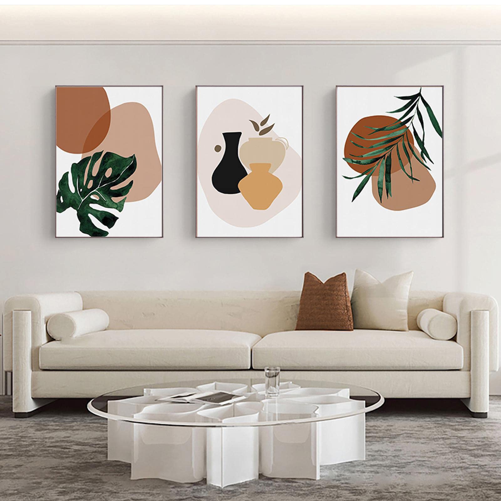 Amazon.co.jp: 壁アートキャンバス絵画プリント抽象線茶色の絵緑の植物