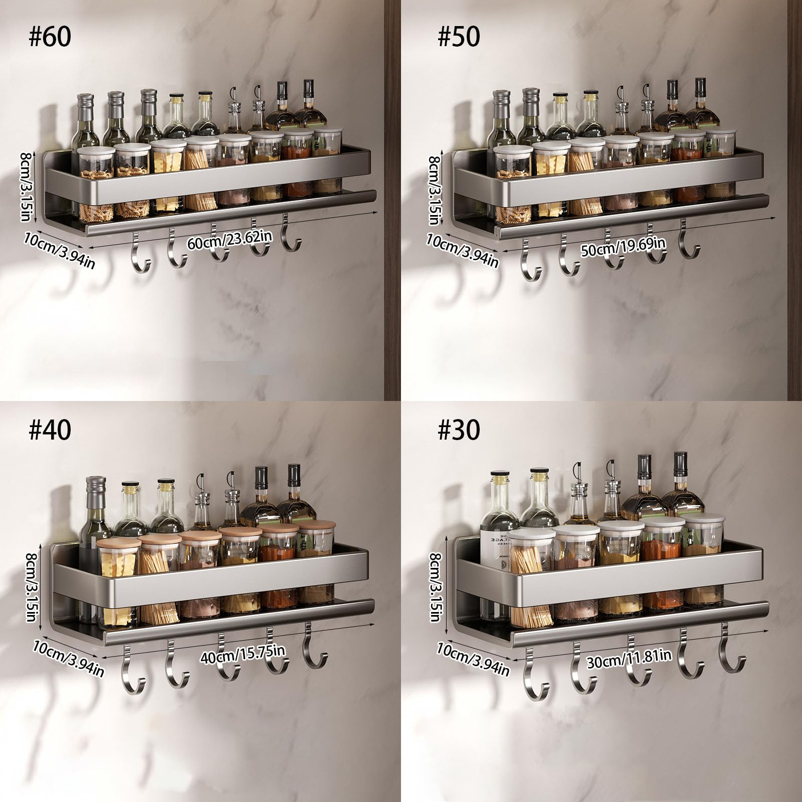 Portaspezie da parete senza trapano per cucina, salvaspazio, facile installazione, soluzione di conservazione durevole per erbe e spezie, perfetto per chef domestici e cibi