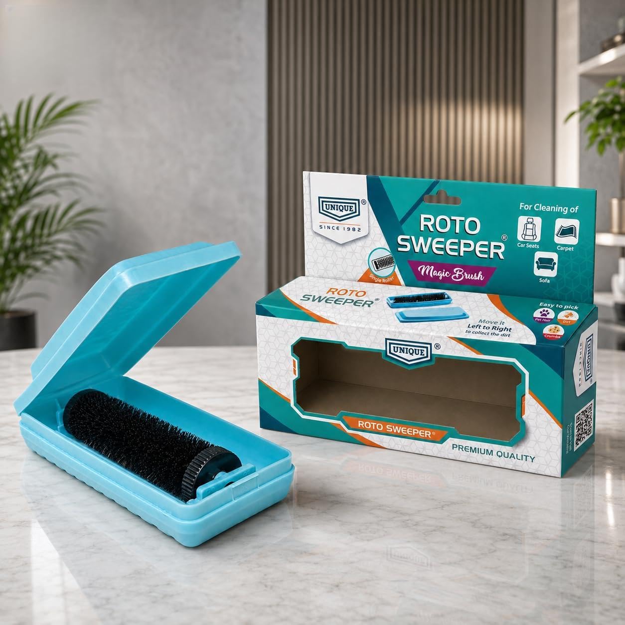 UNIQUE Roto Magic Crumb Sweeper Carpet Cleaning Brush for Home dust, Sofa, bedsheet, car Seats with Single Soft Nylon Roller Virgin Plastic Body (Pack of 1)-image-20