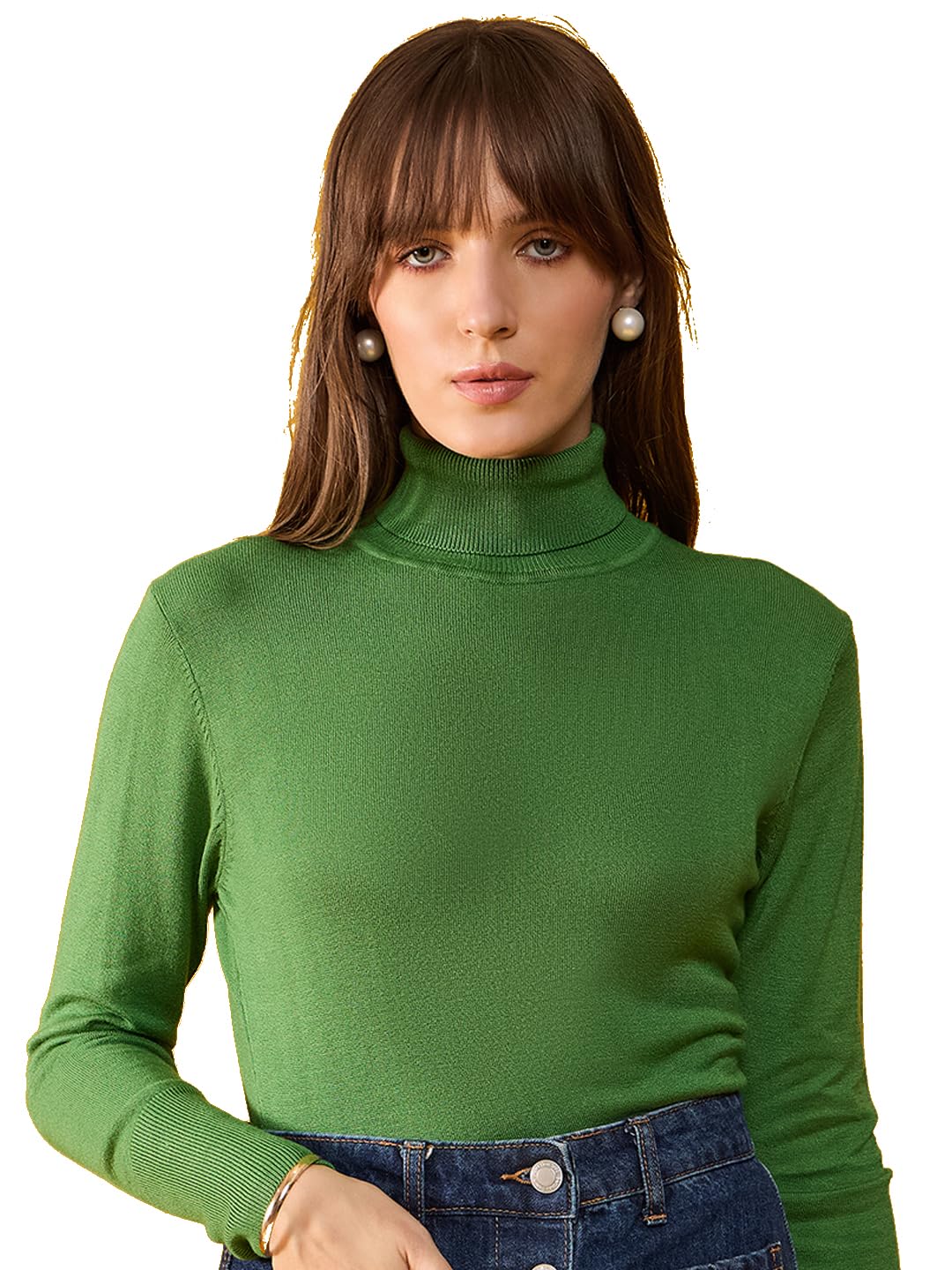 98 north 98 Degree North Women Cotton Self Design High Neck Pullover Has A Full Sleeves and Straight Hem-RG1167-PGREEN-picture-11