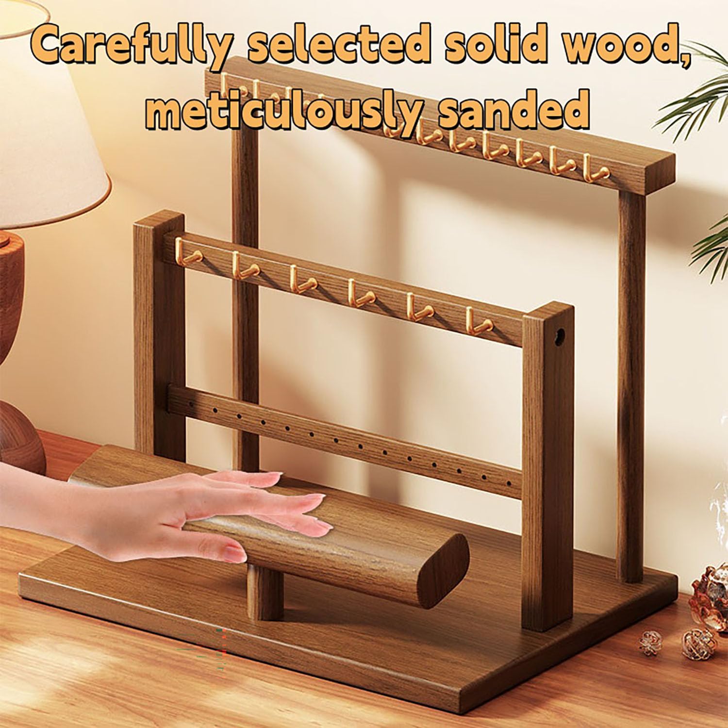 Wood Jewelry Stand Necklace Bracelet Earring Scrunchie Storage Tray