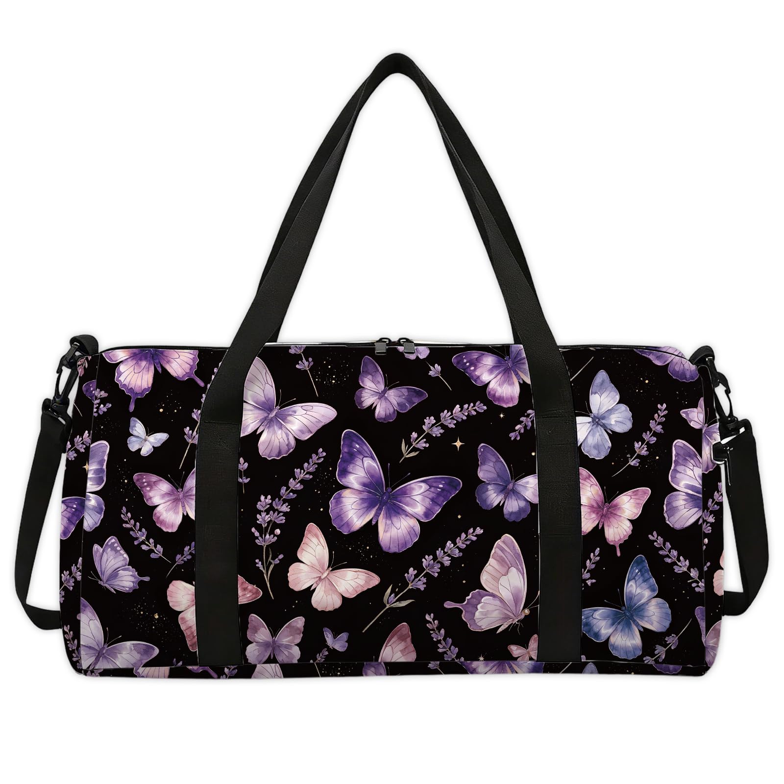 CONCHLERY Butterfly Patterns Sports Gym Bag Insect and Flowers Duffel Bags Foldable Gym Bag for Men Women Travel Workout Fitness, 17.7x7.87x9.44inches
