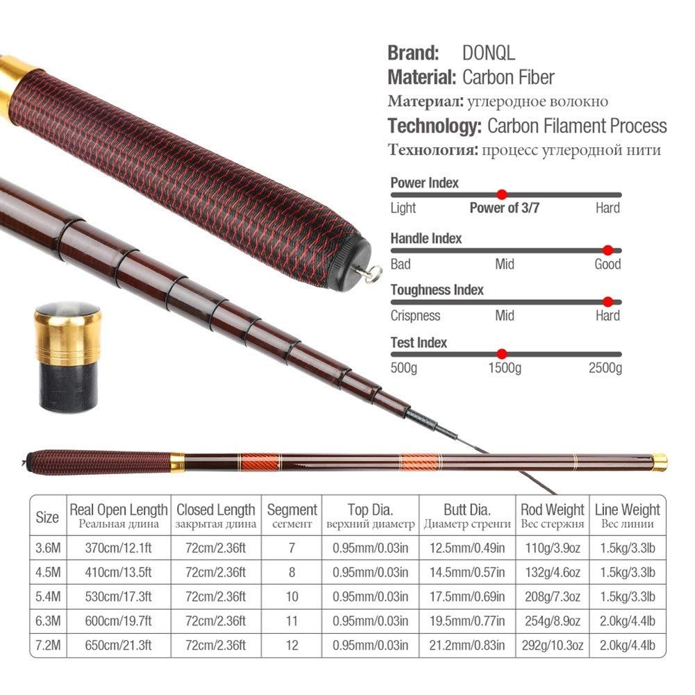Canna da pesca ad alto tenore di carbonio In fibra di carbonio flusso telescopica canna da pesca 3.6-7.2m ultraleggero Carp Feeder Rod portatile Palo mano Attrezzatura