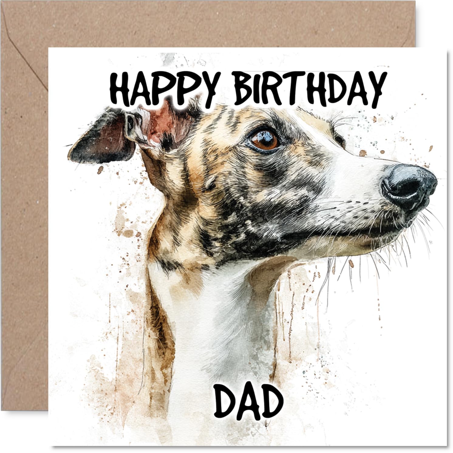Dad Birthday Card - Whippet - Happy Birthday Card for Dad from Son Daughter, 145mm Dog Breeds Bday Greeting Cards