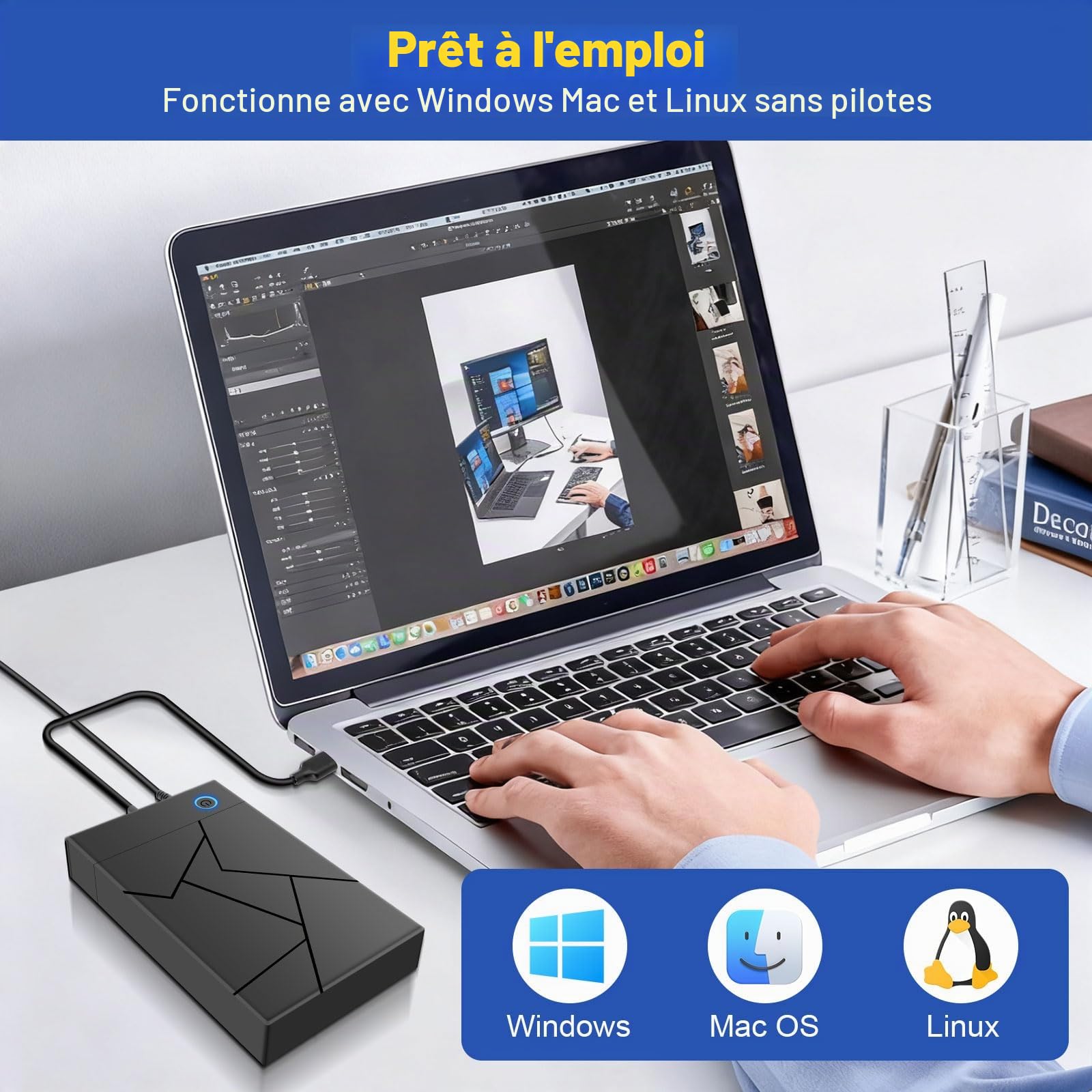 Disques Dur Dock USB 3.0 pour 2.5"/3.5" SATA HDD/SSD - UASP Support, Plug & Play, Compatible avec Windows, Mac & Linux