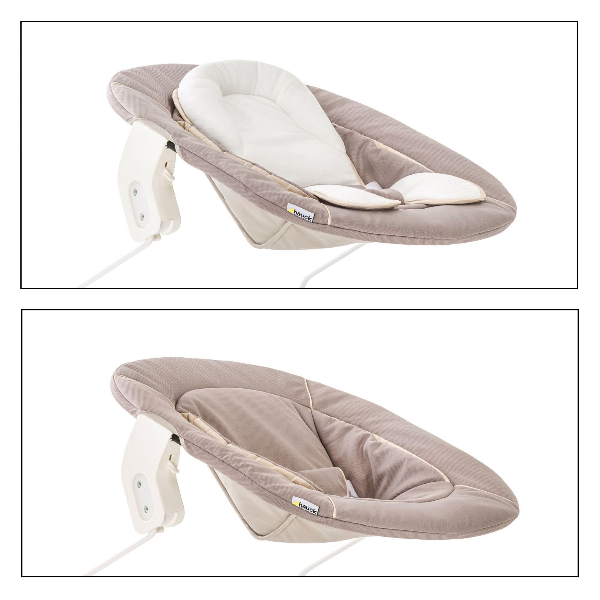 hauck Alpha Bouncer 2in1, Beige - Sdraietta Neonato con Base Dondolo Compatibile con Seggioloni Pappa Alpha+ e Beta+ - da 0 Mesi fino a 9 kg - con Cintura a 3 Punti e Riduttore di Seduta