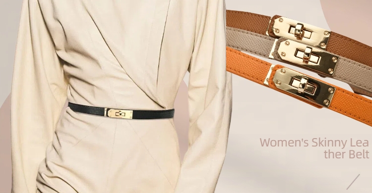 FYHSM Women Skinny Leather Belt Solid Color Alloy Turn Lock