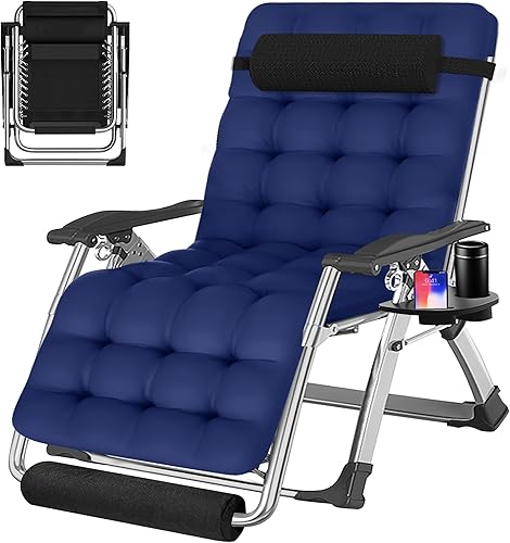 Miniatura 11 de ABORON Silla de gravedad cero mejorada con cojín para reposabrazos, sillas plegables de lona de primera calidad para exteriores, sillas de patio