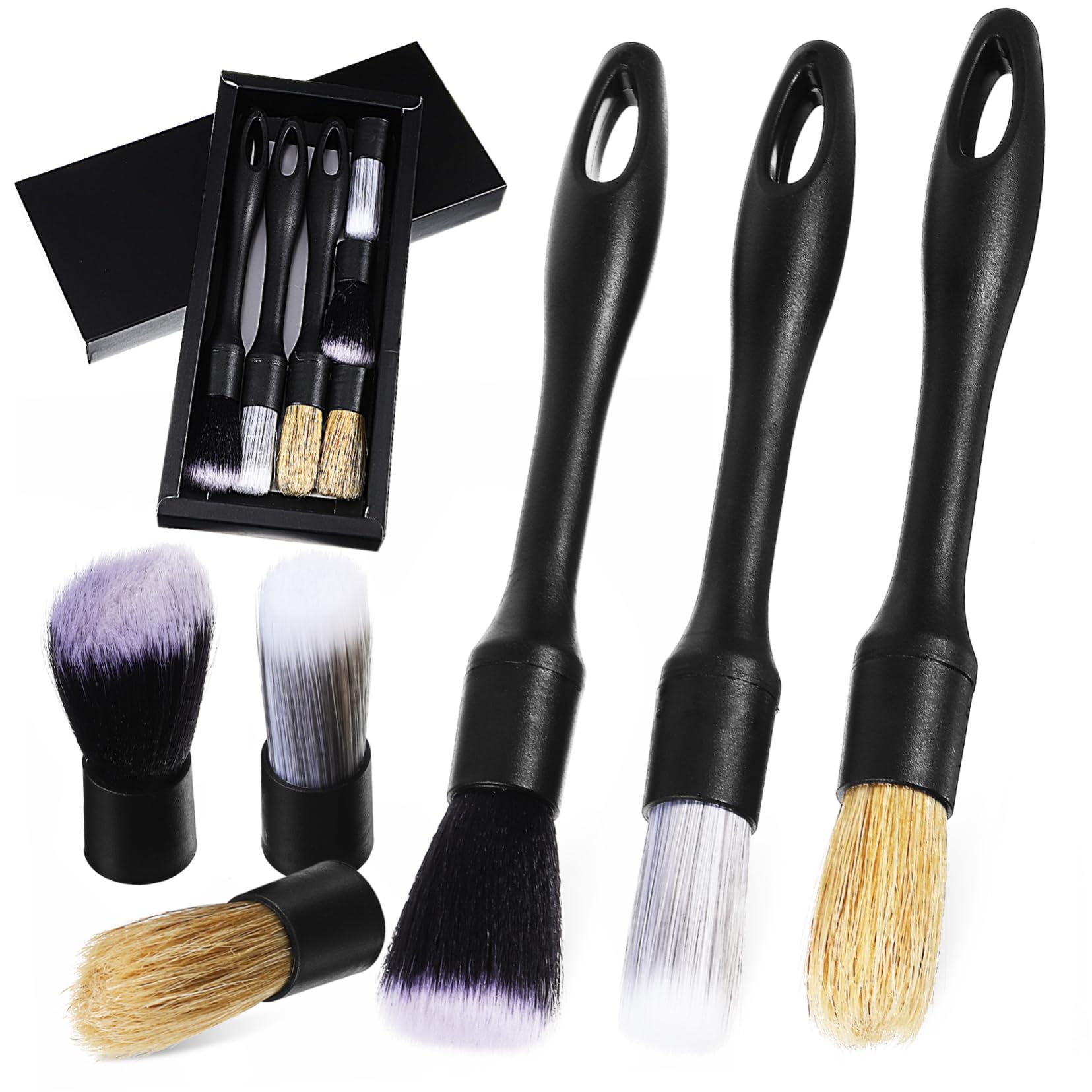 FUNOMOCYA 1 Set Car Detailing Brush Kit with Ergonomic Handle Portable Interior Cleaning Tools Replacement Brush Heads for Efficient Car Interior Detailing Maintenance