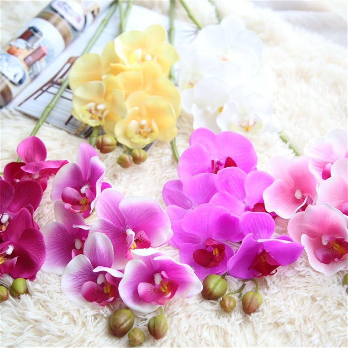 5 Pieces 28" Artificial Flowers Fake Phalaenopsis Orchids Red