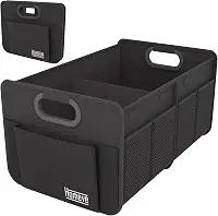 Homeve Organizador de porta-malas para carro, alças reforçadas, organizadores de carro dobráveis com vários compartimentos, dobrável e impermeável, poliéster Oxford 600D (preto, 2 comparativos)