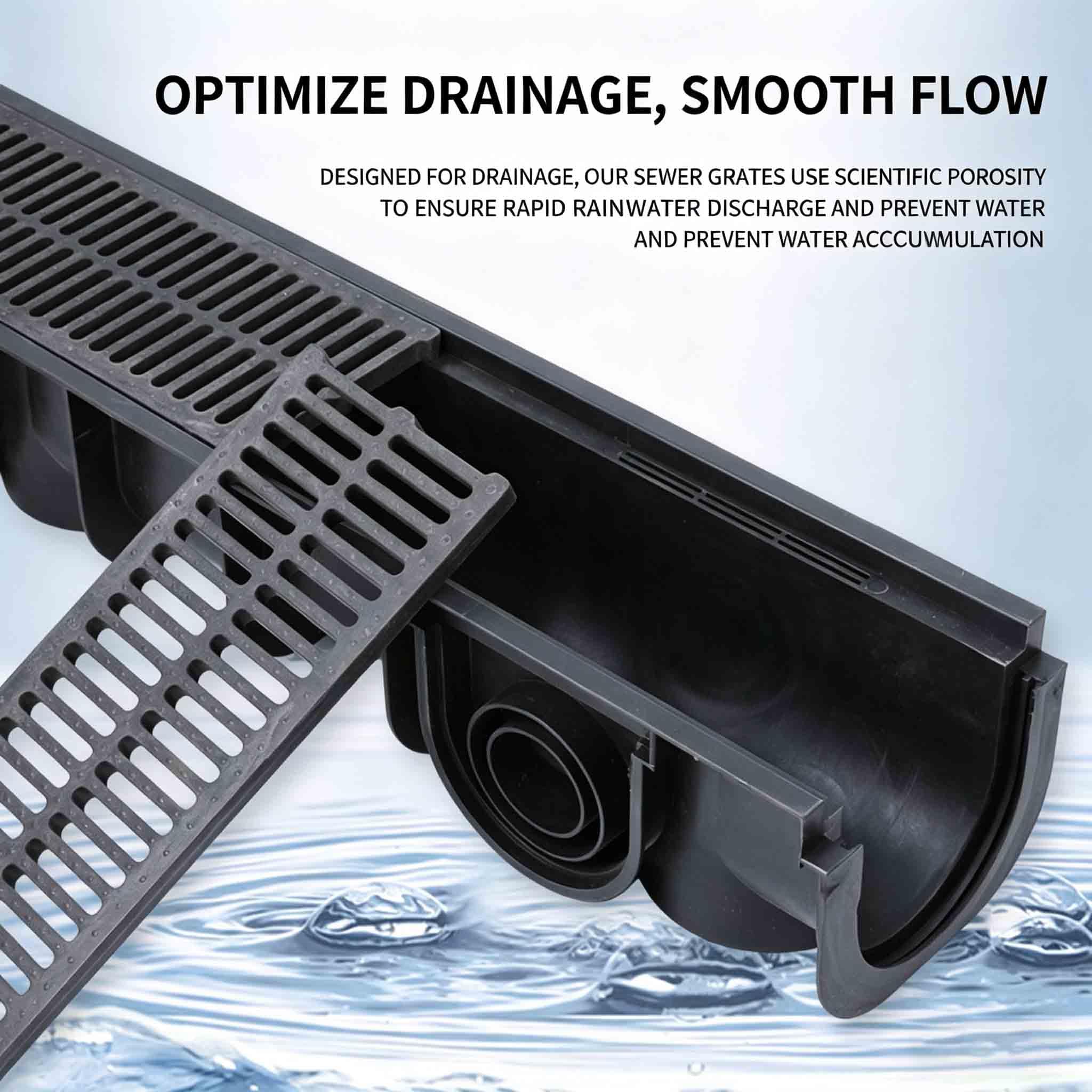 Grille de Drainage en Plastique PEHD 1m x 200mm, Drain de Tranchée Robuste Extérieur, 100x20x20cm, 4 Pack
