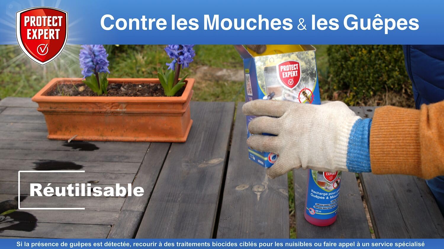 PROTECT EXPERT Piège a Guêpes, Frelons, Mouches - Adapté Aux Frelons Asiatiques - A Poser ou Suspendre - En extérieur - Réutilisable GUEPIEG