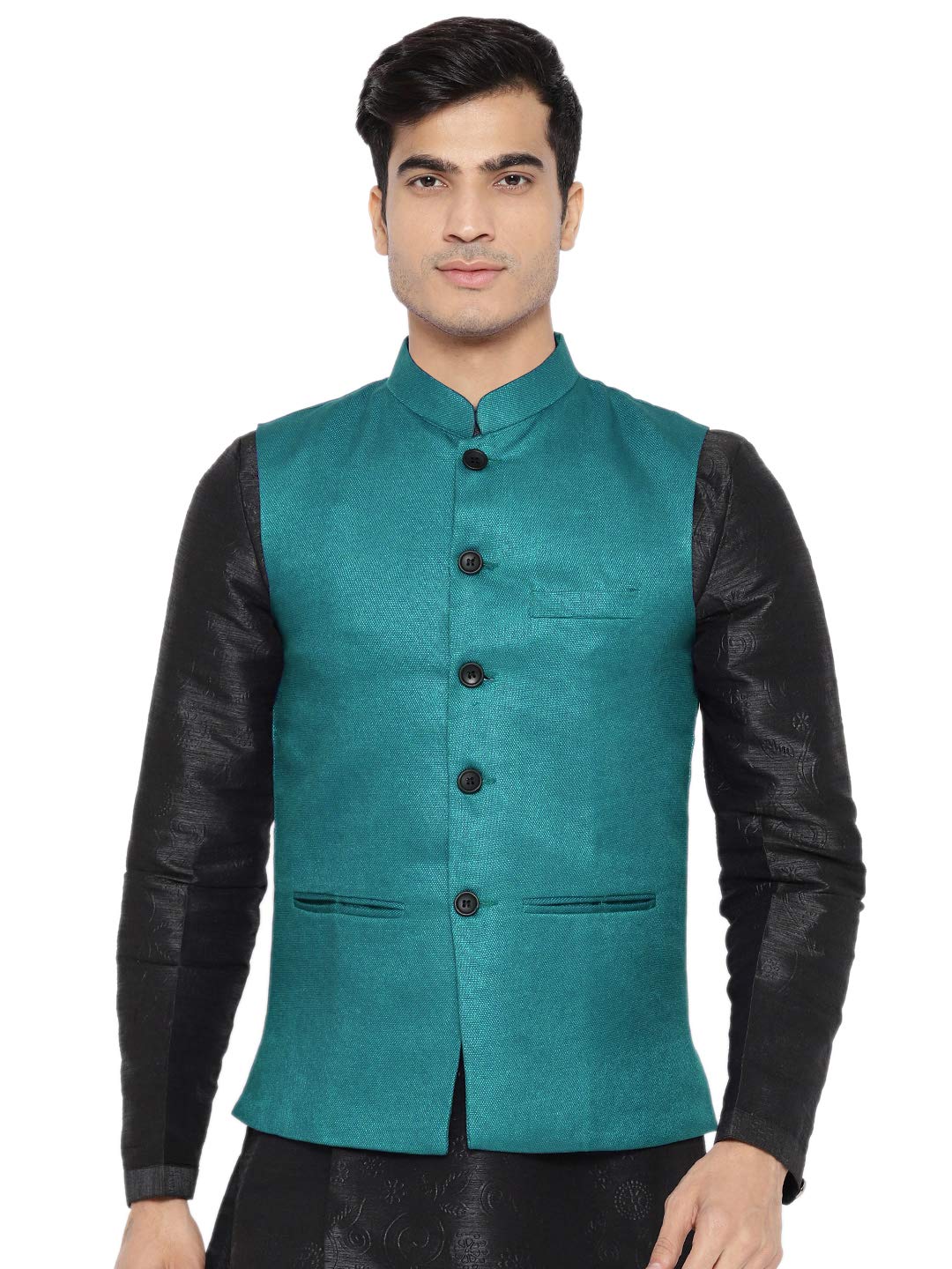vastraa fusion Men Cotton-Blended Export-Quality Indian Traditional Nehru Jacket/Modi Ethnic Waistcoat (Rama Green)-picture-14