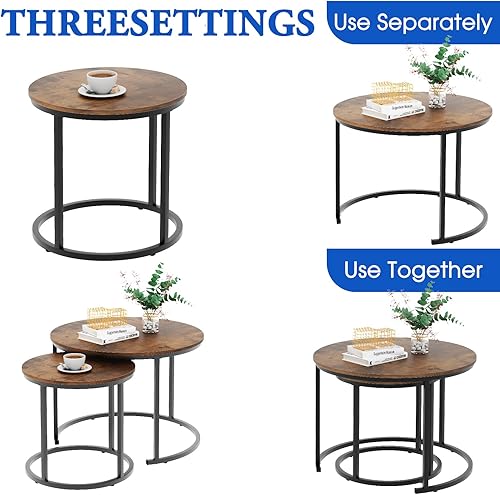 Miniatura 81 de aboxoo Juego de 2 mesas auxiliares blancas con marco dorado, circulares redondas y con patrón de mármol, mesas de madera, sala de estar, dormitorio,