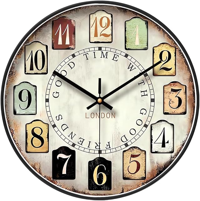 European Style Silent Non-Ticking Round Classic Clock Retro Quartz Decorative Battery Operated Wall Horloge pour salon cuisine Maison Bureau 14 de pouce