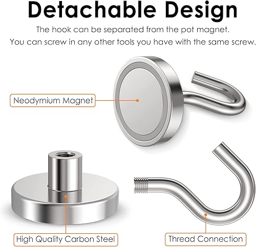 Miniatura 5 de Ganchos magnéticos resistentes, ganchos fuertes de 110 libras para colgar, imán con gancho para crucero, parrilla, refrigerador, paquete de 8