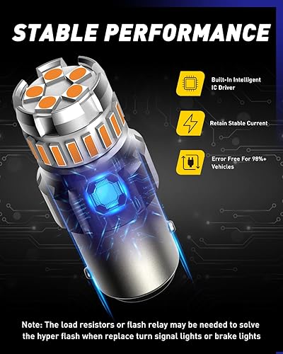 Miniatura 4 de AUTOONE Bombilla LED 1157 color amarillo ámbar para luz intermitente, 2057 2357 7528 BAY15D bombilla LED para luces intermitentes, luces de freno,