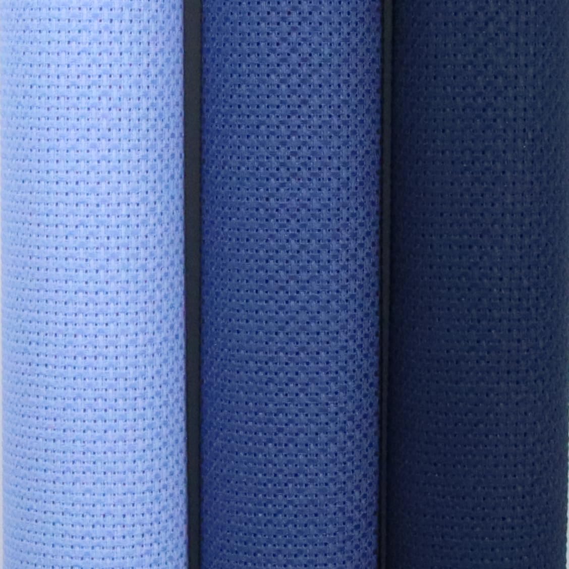 KCS 3 pc of 15" x 18"(38cmx45cm) 14 Count Cross Stitch Cotton Aida Cloth Needlework Rolled Fabric Box,14CT,Light Blue+Jeans Blue+Navy Blue