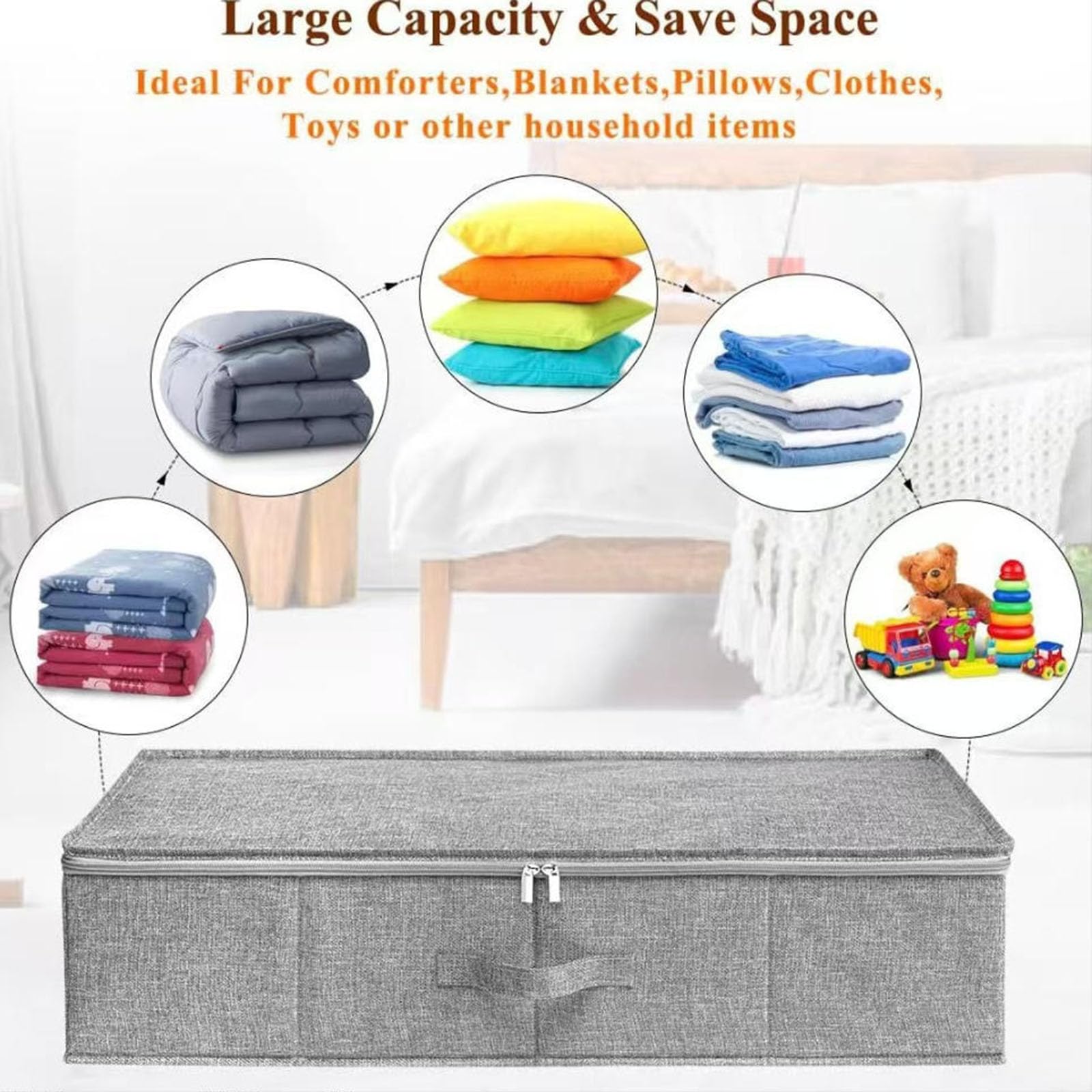 Almacenamiento De Cama, Almacenamiento Bolsas De Contenedores Con Tapa, Plegable Almacenamiento De Ropa Cajón Organizador Con Resistente Paredes Laterales/fondo, Almacenamiento Conten(Size:76X38X17CM)