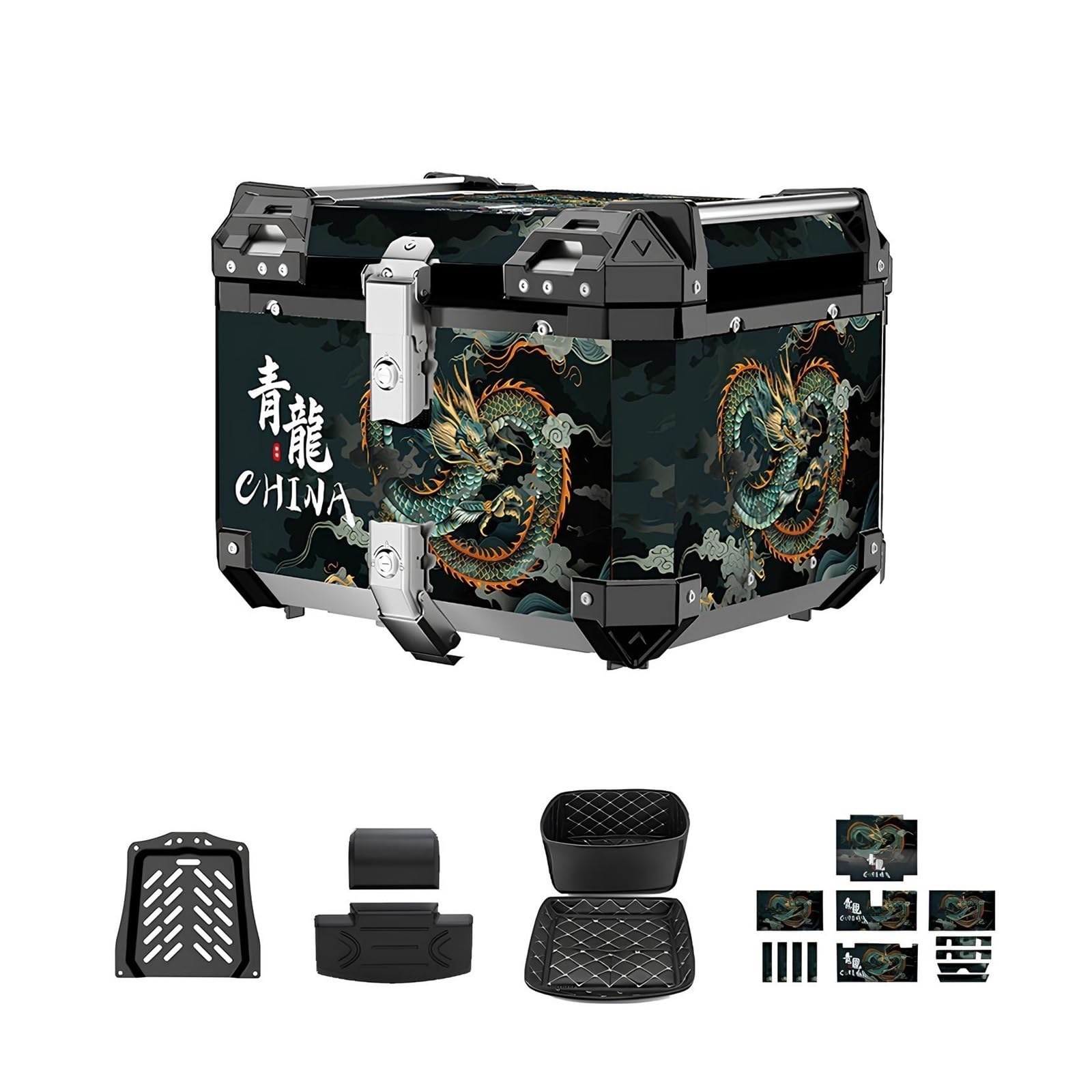 Baúl Moto Universal 45L con Desmontaje Rápido, Impermeable Y Cerradura De Seguridad – Ideal para Viajes Y Uso Diario | Placa De Montaje Incluida(45L A2)