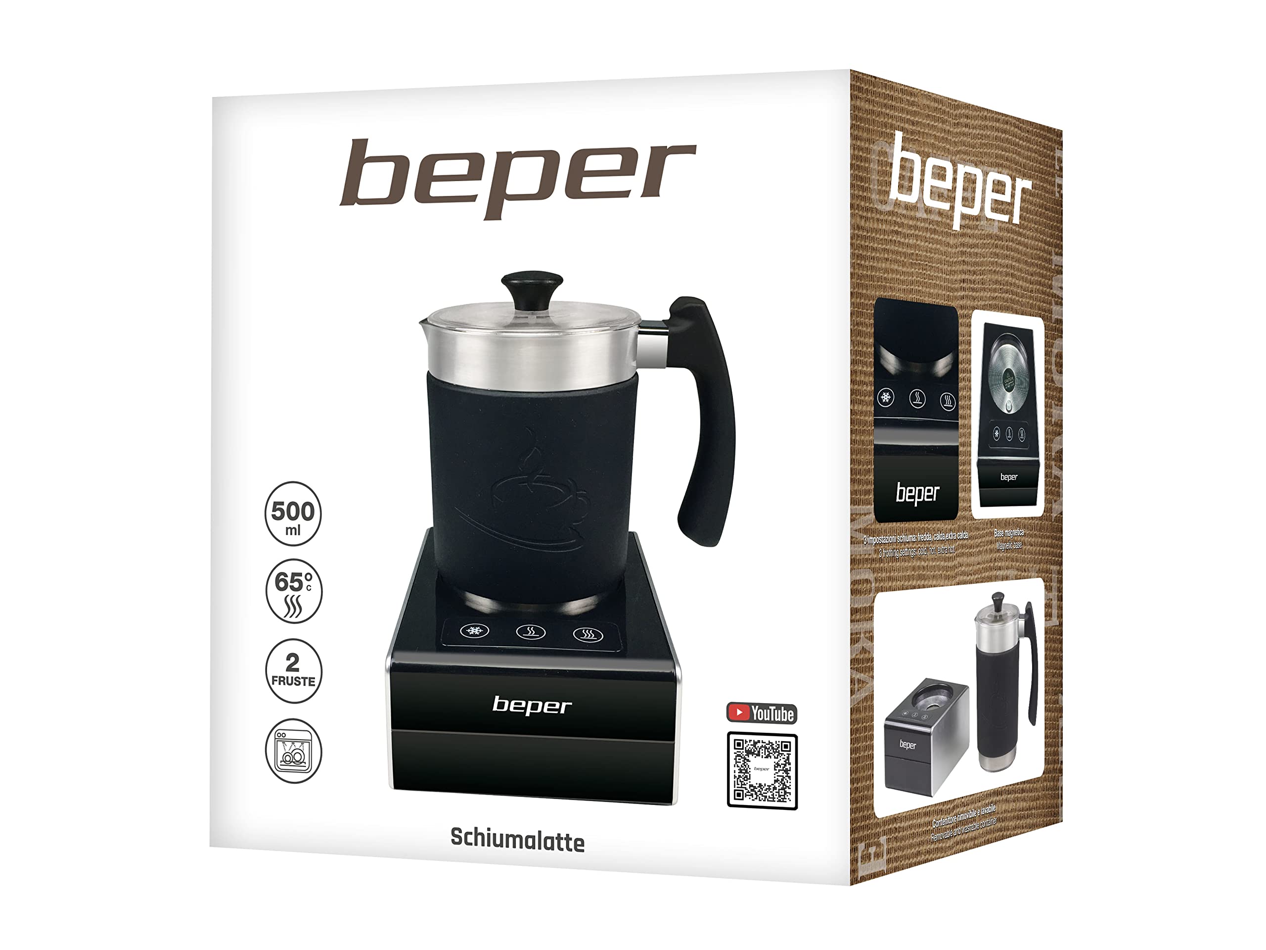 BEPER BB.200 Montalatte Elettrico Cappuccino con Base Magnetica - Cappuccinatore Elettrico con Corpo Lavabile