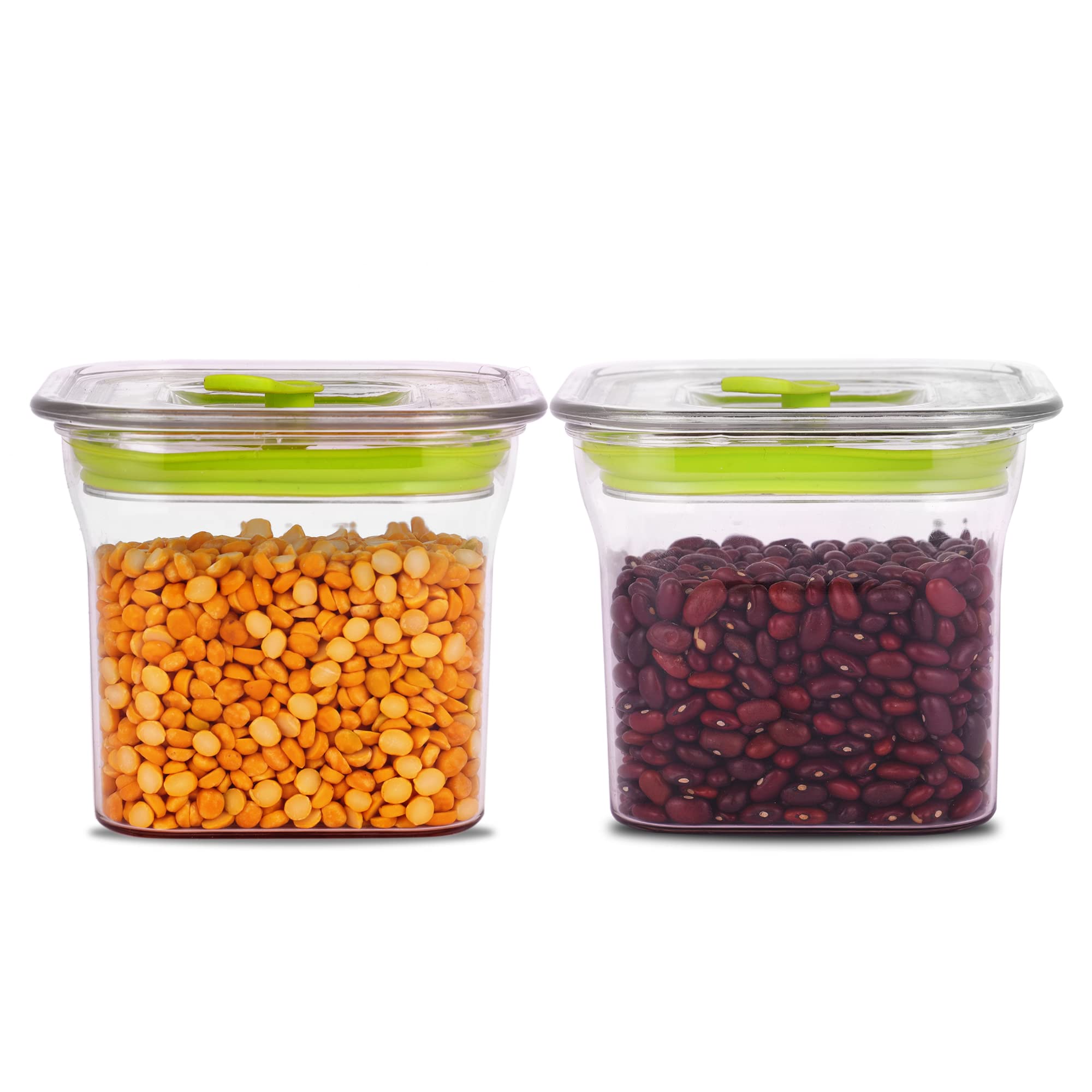 HOME-PRO Fabio Unbreakable airtight Transparent Plastic Storage Container, Food-Grade, Bpa-Free, Square, 600ML Green PK 2