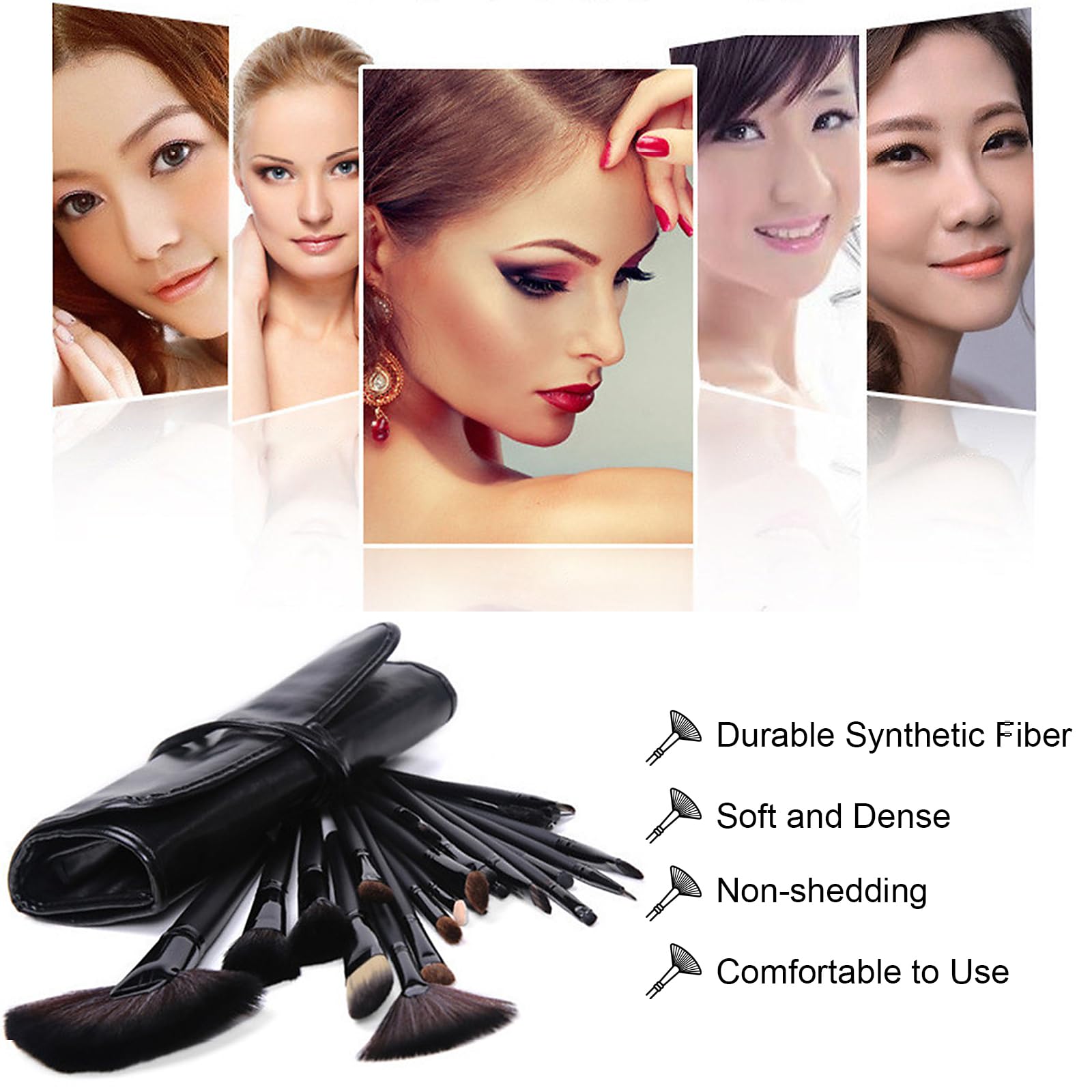 Makeup Brush Set 24 Pcs, Synthetic Fiber Soft Make Up Brushes With With PU Leather Bag, Blending Eyeshadow, Blush, Powder, Eyeliner, Foundation, Concealers Make-Up Brushes Gift Tools For Women Girls - Image 3