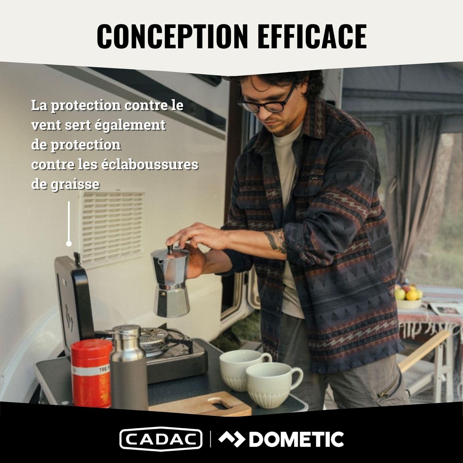 CADAC - 1 Cook Turbo FFD Flat Plate - barbecue - Barbecues portables - Surface de cuisson en acier inoxydable - Incl. Housse de protection - Camping - Les incontournables du barbecue - Noir